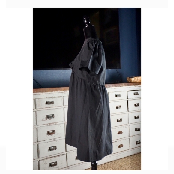 Madewell Black Tie-Front Mini Dress Size 12 NWT Cotton Empire Waist V-Neck - Picture 6 of 13